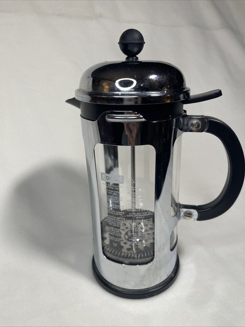 Bodum French Press Coffee Maker 8 Cup / 32 oz Chrome & Glass Nice EUC Classic
